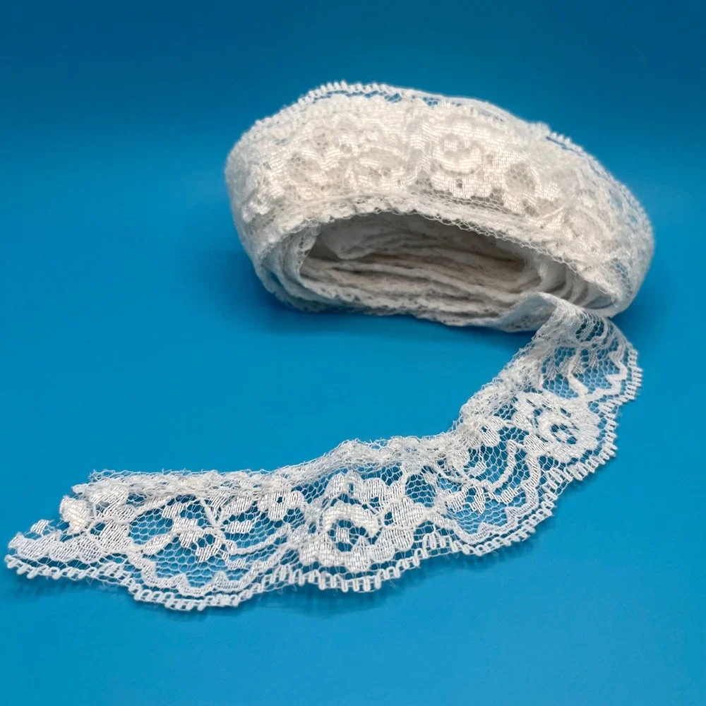 White Floral Lace Trim Scalloped Edge Sewing Craft Ribbon 1 Inch x‎ 4 Yards
